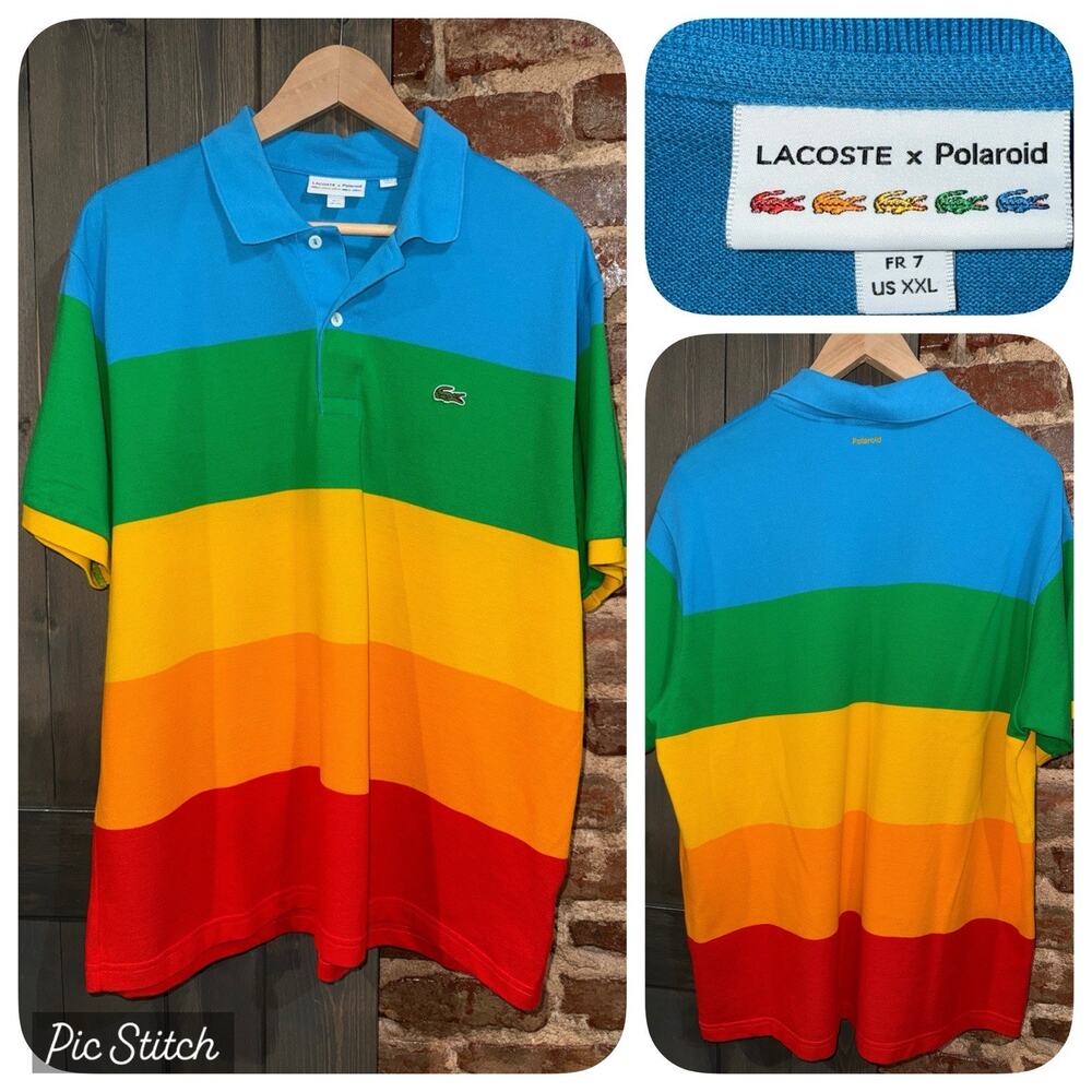 Lacoste X Polaroid Short-Sleeve Color Block Striped Polo Shirt Men's Size XXL